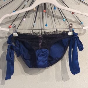 VS Sexy Little Things Blue Lace Satin Babydoll Halter Top And Panties Set Y2K